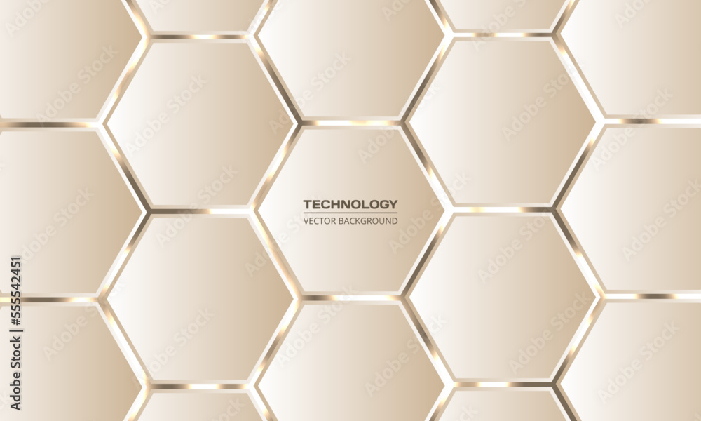 Poster Golden 3d hexagonal technology vector abstract background. Gold honeycomb texture grid.
