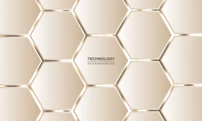 Tapeten Golden 3d hexagonal technology vector abstract background. Gold honeycomb texture grid. © Biod