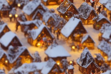 Naklejka na ściany i meble Christmas Market and Village Miniature Scene Seamless Holiday Texture Pattern Tiled Repeatable Tessellation Background Image