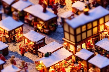 Christmas Market and Village Miniature Scene Seamless Holiday Texture Pattern Tiled Repeatable Tessellation Background Image