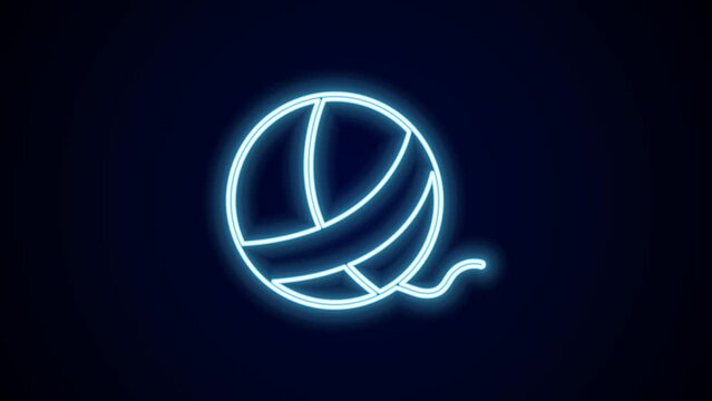 Glowing neon line Yarn ball icon isolated on black background. Label for hand made, knitting or tailor shop. 4K Video motion graphic animation