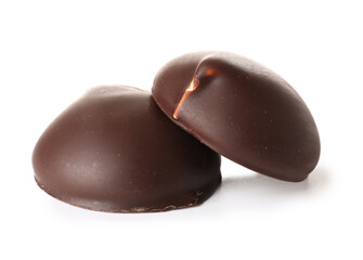 Sweet bird's milk candies on white background