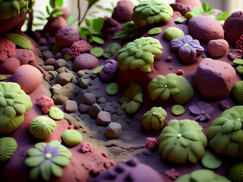 Secret Garden With Pebbles Made With Clay, Generative AI