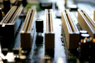 Computer Mainboard Detail PCI sockets, chips