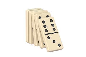 Dominoes tiles chain effect isolated on white background. 3d render