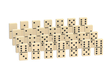 Set of dominoes tiles isolated on white background. 3d render