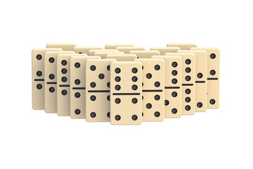 Lot of dominoes tiles isolated on white background. 3d render