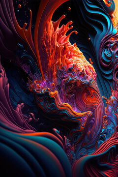 Abstract Fractal Background, Vibrant Ink Diffusion-abstract Strata Layers Of Colour