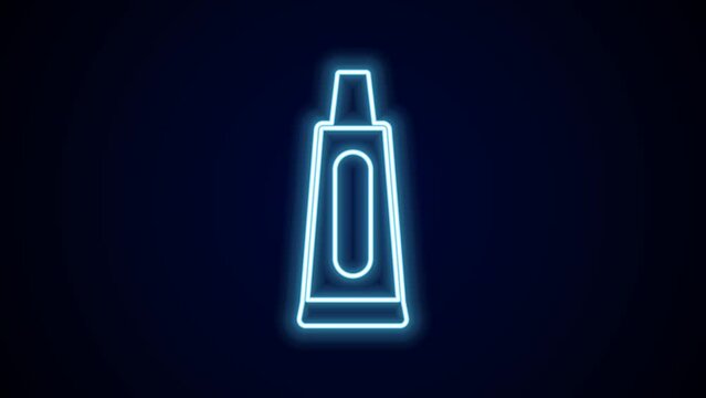Glowing neon line Tube of toothpaste icon isolated on black background. 4K Video motion graphic animation
