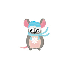 Cute mouse with snowflake on white background