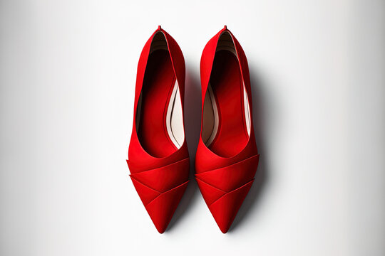 top view of red shoes Isolated close up on a white background. Generative AI