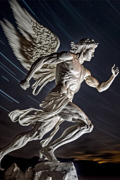 Hermes messenger of the gods speeding across the sky Long exposure shot. Greek mythology -Generative ai
