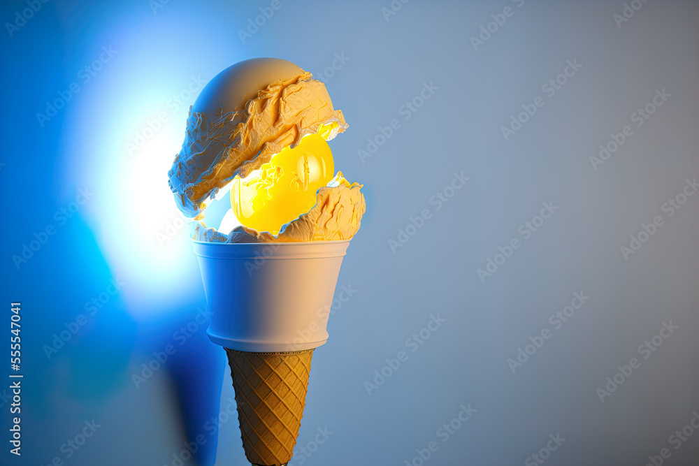 Poster ice cream and an led light bulb combine photography and graphics in a unique way. minimalistic with 