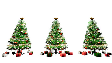 Three Christmas trees with gift boxes alpha overlay background