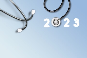 Medical Stethoscope and 2023 number. New Year