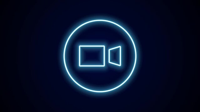 Glowing neon line Video chat conference icon isolated on black background. Online meeting work form home. Remote project management. 4K Video motion graphic animation