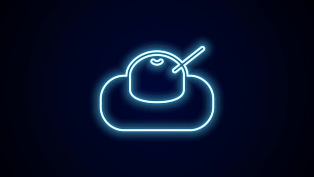 Glowing neon line Mochi icon isolated on black background. Japanese traditional weet soft dessert. Ball of rice flour with bean paste. 4K Video motion graphic animation
