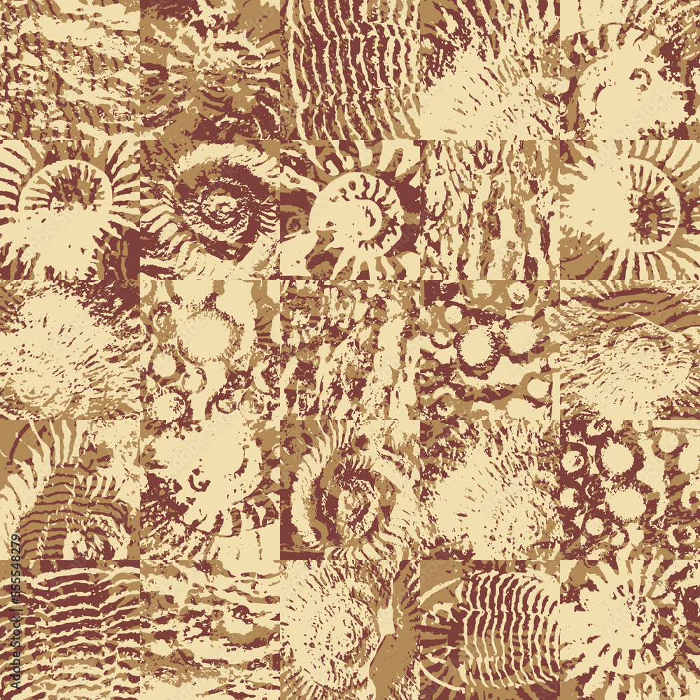 Poster vector abstact seamless pattern background with sea stone texture with imprints of shells of ancient