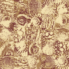 vector abstact seamless pattern background with sea stone texture with imprints of shells of ancient ammonite shells. Suitable for wallpaper design, wrapping paper, fabric, ceramic tiles
