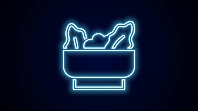 Glowing neon line Wonton icon isolated on black background. Chinese food. 4K Video motion graphic animation