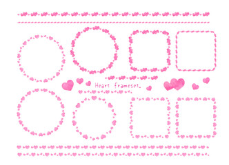 水彩ハートのフレーム、ラインセット