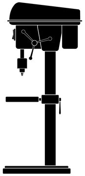 Drill press / Woodworking equipment. Simple illustration, line art, clipart, icon, object, shape, symbol, etc. PNG with transparent background. Design elements for websites and other graphics.