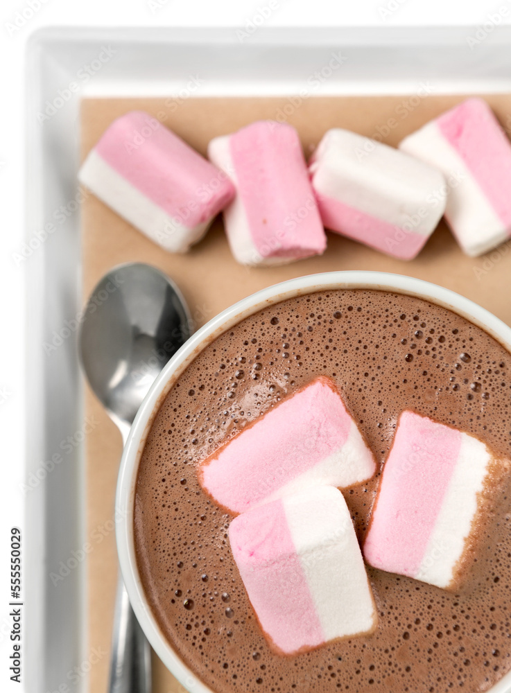 Poster Red mugs with hot chocolate and marshmallows