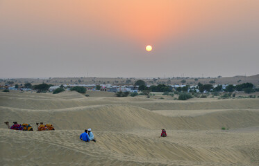 Obraz premium Thar Desert at sunset in Rajasthan, India