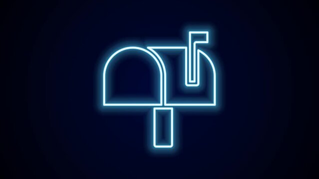 Glowing neon line Mail box icon isolated on black background. Mailbox icon. Mail postbox on pole with flag. 4K Video motion graphic animation