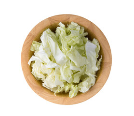 fresh chinese cabbages slice in wood bowl isolated on transparent png