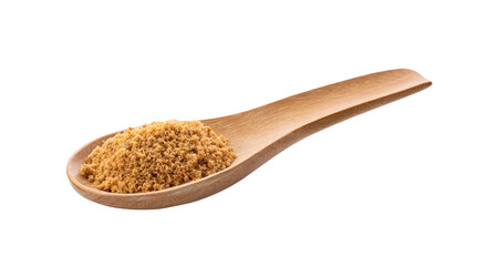 Brown sugar in wood spoon isolated on transparent png