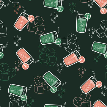 Summer Fresh Cold Fruit Juices Vector Graphic Seamless Pattern