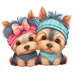 Valentine Yorkshire Terrier Couple - obrazy, fototapety, plakaty