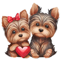Valentine Yorkshire Terrier Couple - obrazy, fototapety, plakaty