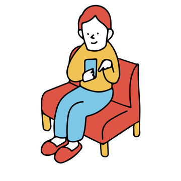 ソファに座ってスマートフォンを操作する人のイラスト