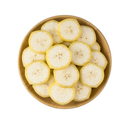 banana slice in wood bowl isolated on transparent png