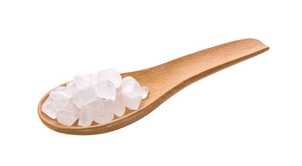 white rock sugar in wood spoon islated on transparent png