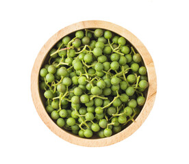 fresh Szetchwan pepper in wood bowl on transparent png