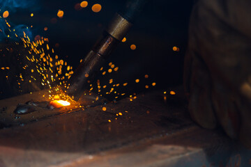 Welder building technical, industrial steel welder in technical workshop, craftsman, industrial...