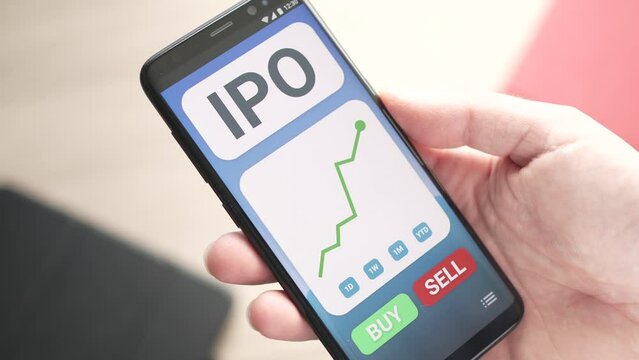 Successful IPO Stock Market Chart Going Up in Green on Smartphone app