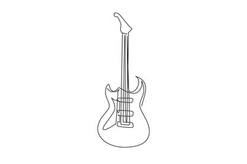 Single continuous line drawing electric guitar classic icon. Electric guitar band equipment. Music instrument vector symbol for rock and hardcore theme song. One line draw graphic design illustration - obrazy, fototapety, plakaty