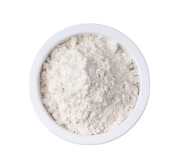 Fototapeta na wymiar Flour in a white bowl isolated on transparent png