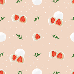 Seamless pattern with mochi. Traditional Japanese dessert. Flat Vector illustration. For textile, scrapbooking, poster, restaurant menu.