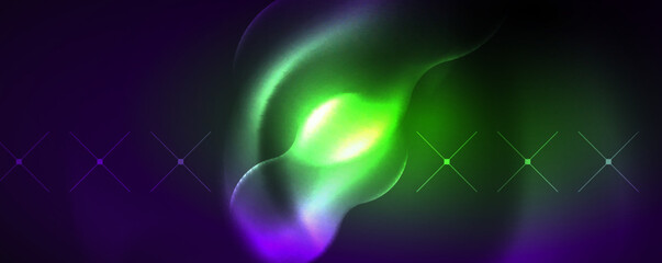 Fototapeta premium Neon glowing waves, magic energy space light concept, abstract background wallpaper design