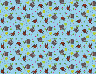 Cartoon, flower, cute animal designs for gift wrapping paper, fabric pattern, wallpaper, etc.