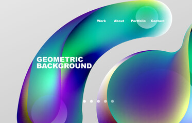 Landing page abstract liquid background. Flowing shapes, round design and circle. Web page for website or mobile app wallpaper