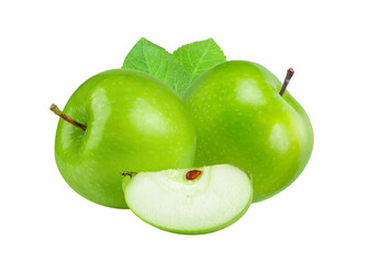 green apple with leaf isolated on transparent png