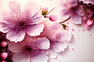 Transparent Color Sakura Background. Soft Blossom Background. Blow Peach Card. Congrats, Cherry Overlay. Texture of purple flowers. Generative AI