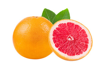 pink orange or grapefruit with leaf isolated on transparent png