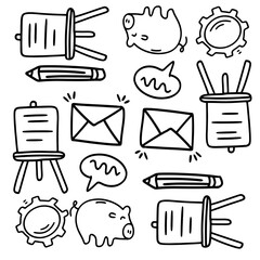 business startup set with doodle line style vector